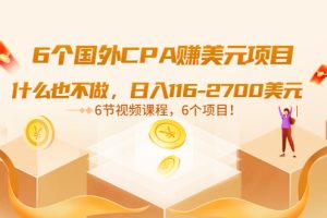 6个国外CPA赚美元项目：什么也不做，日入116-2700美元（6节视频课）