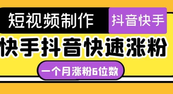 短视频油管动画-快手抖音快速涨粉：一个月粉丝突破6位数 轻松实现经济自由