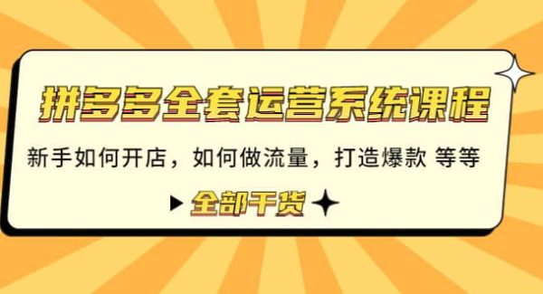 拼多多全套运营系统课程：新手如何开店 如何做流量 打造爆款 等等 全部干货