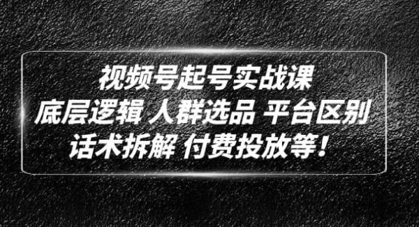 视频号起号实战课：底层逻辑 人群选品 平台区别 话术拆解 付费投放等