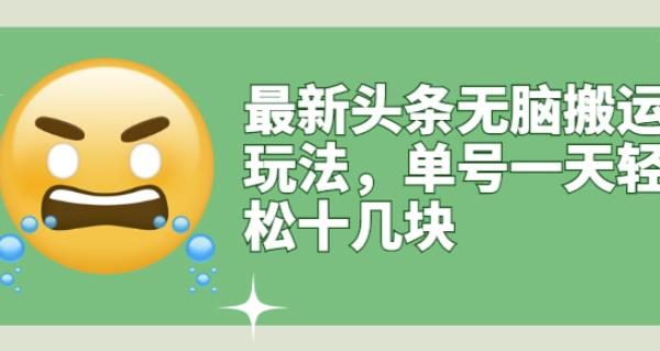 最新头条无脑搬运玩法，单号一天轻松十几块【视频教程 搬运软件】