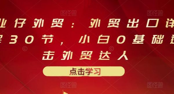 业仔外贸：外贸出口详解30节，小白0基础进击外贸达人 价值666元