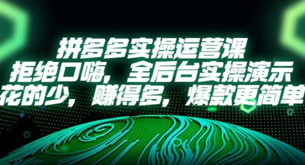 拼多多实操运营课：拒绝口嗨，全后台实操演示，花的少，赚得多，爆款更简单