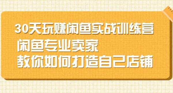 30天玩赚闲鱼实战训练营，闲鱼专业卖家教你如何打造自己店铺