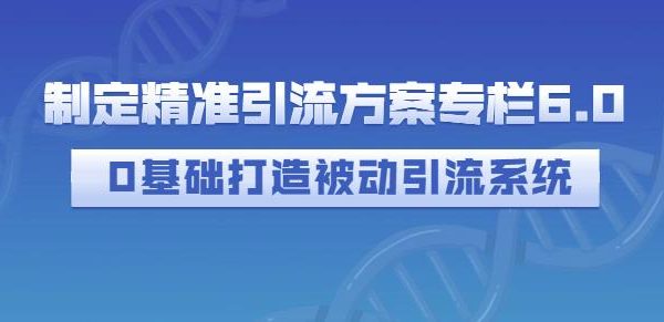 制定精准引流方案专栏6.0，0基础打造被动引流系统