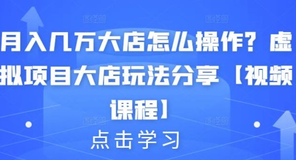 月入几万大店怎么操作？虚拟项目大店玩法分享【视频课程】