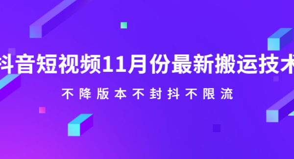 抖音短视频11月份最新搬运技术，不降版本不封抖不限流！【视频课程】