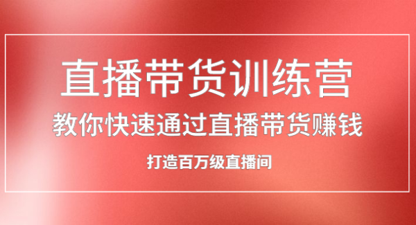 直播带货训练营，教你快速通过直播带货赚钱，打造百万级直播间