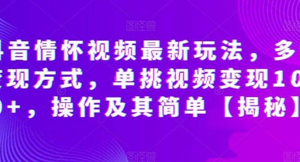 抖音情怀视频最新玩法，多种变现方式，单挑视频变现1000 ，操作及其简单【揭秘】