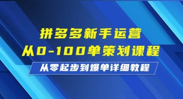 拼多多新手运营从0-100单策划课程，从零起步到爆单详细教程