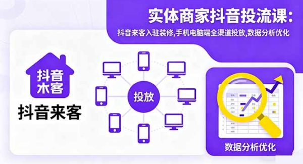 （16313期）实体商家抖音投流课:抖音来客入驻装修,手机电脑端全渠道投放,数据分析优化