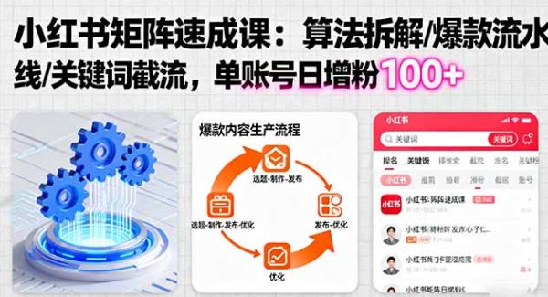 （16231期）小红书矩阵起号速成课：算法拆解/爆款流水线/关键词截流 单账号日增粉100+