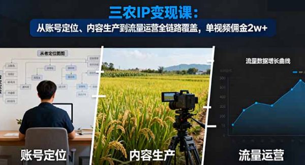 （16229期）三农IP变现课：从账号定位、内容生产到流量运营全链路覆盖，单视频佣金2w+