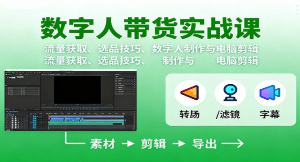 数字人变现实战课：流量获取、选品技巧、数字人制作与电脑剪辑