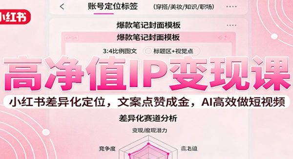 高净值IP变现课：小红书差异化定位，文案点赞成金， AI高效做短视频