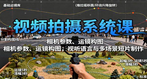 视频拍摄系统课：相机参数、运镜构图，视听语言与多场景短片制作