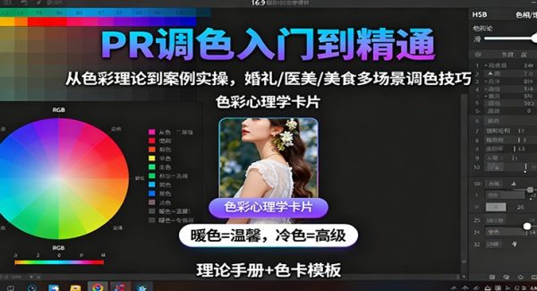 PR调色入门到精通：从色彩理论到案例实操，婚礼/医美/美食多场景调色技巧