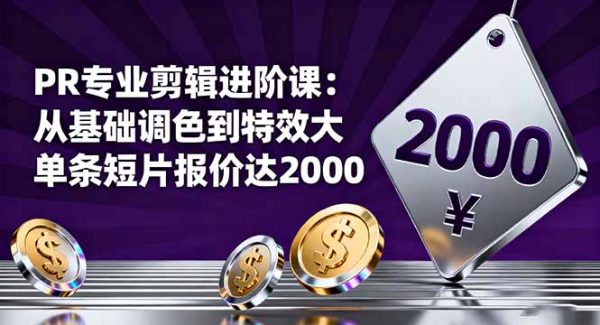 （16381期）PR专业剪辑进阶课：从基础调色到特效大片的进阶技能，单条短片报价达2000