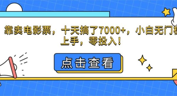 （16373期）靠卖电影票，十天搞了7000+，小白无门槛上手，零投入！