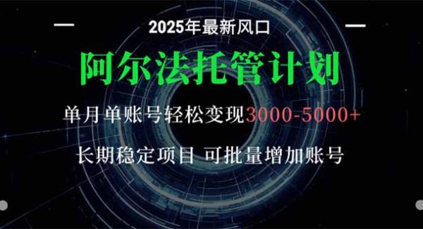 （16360期）阿尔法托管计划 单账号月入3000-5000，长期稳定项目，新手小白轻松上手。