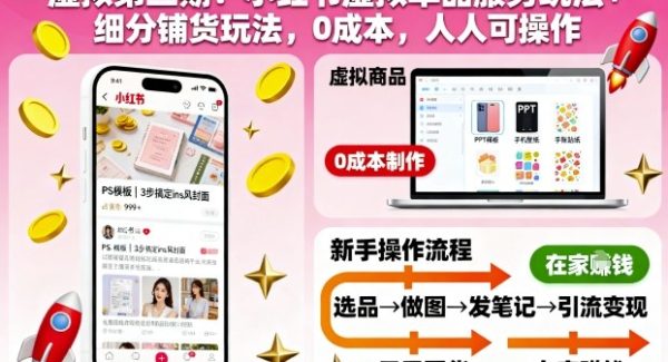 虚拟第三期：小红书虚拟单品服务玩法+细分铺货玩法，0成本，人人可操作