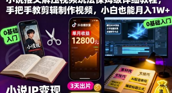 小说推文解压视频玩法保姆级详细教程，手把手教剪辑制作视频，小白也能月入1W+