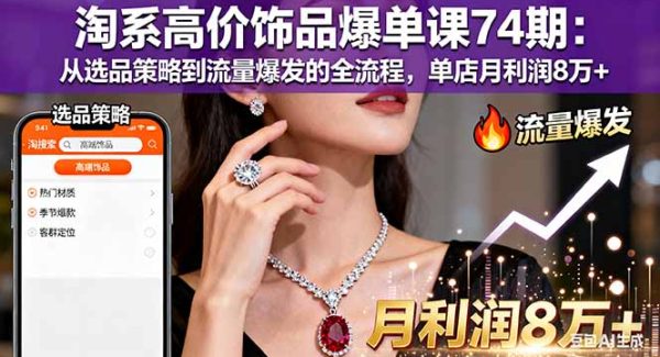 （16351期）淘系高价饰品爆单课74期：从选品策略到流量爆发的全流程，单店月利润8万+