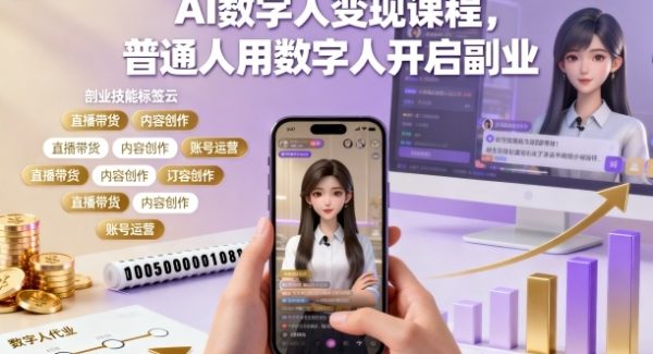 AI数字人变现课程，普通人用数字人开启副业