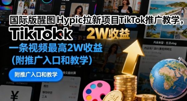 国际版醒图Hypic拉新项目TikTok推广教学，一条视频最高2W收益（附推广入口和教学）
