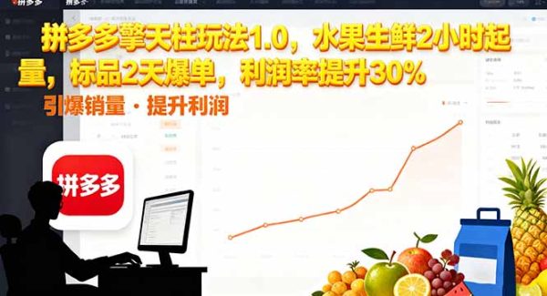 （16429期）拼多多 擎天柱玩法1.0，水果生鲜2小时起量，标品2天爆单，利润率提升30%