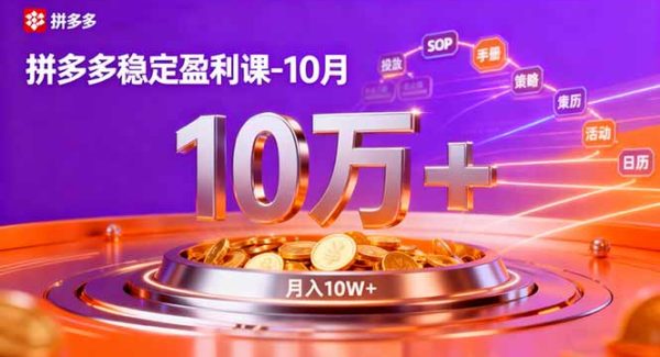 （16413期）拼多多稳定盈利课-10月，强付费SOP+微付费高投产+活动矩阵，单店月入10万+