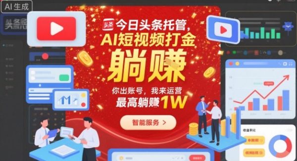 今日头条托管，AI短视频打金，你出账号，我来运营，最高躺賺1W【揭秘】